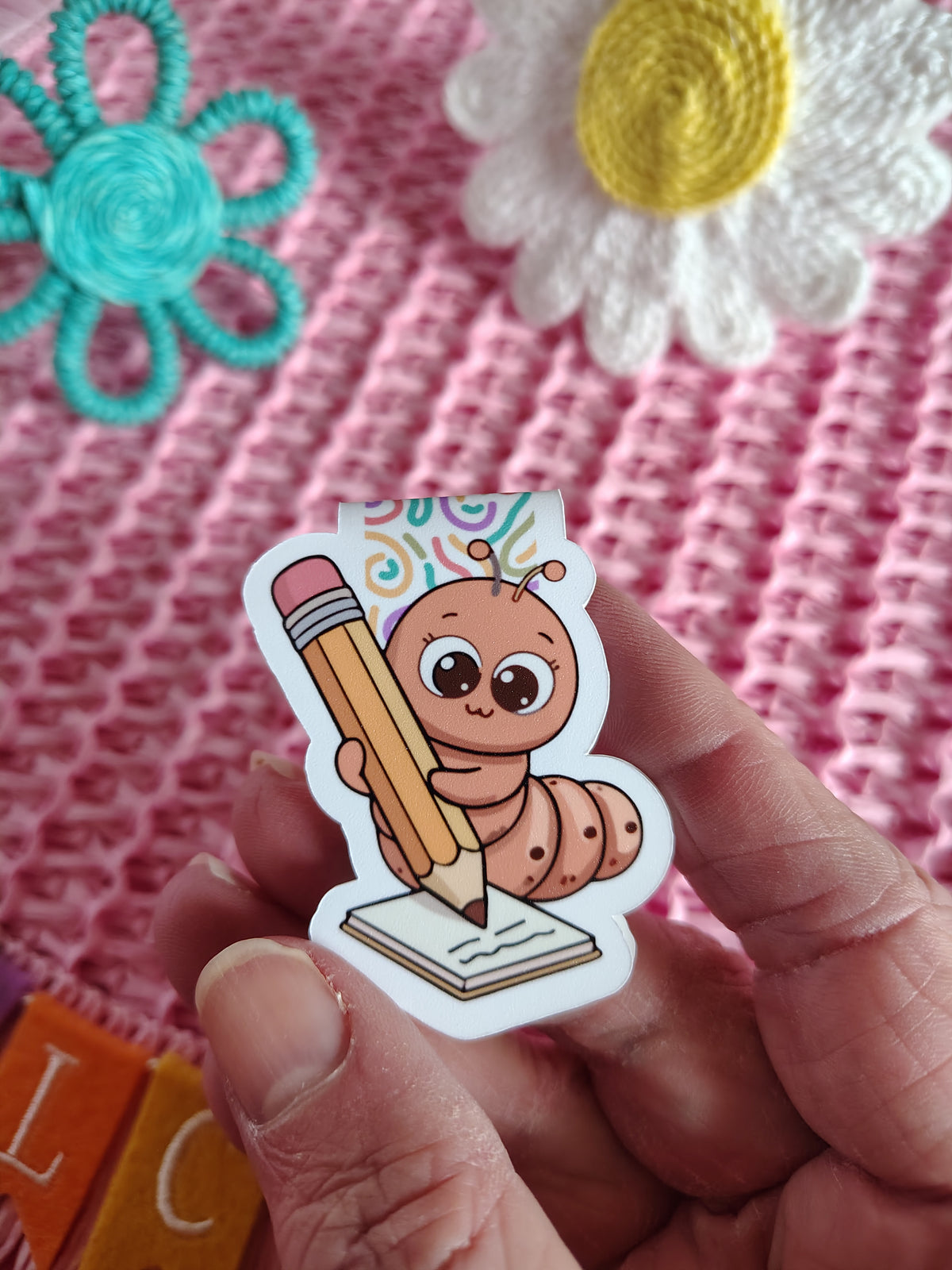 Cute Bookworm Scribbles Color Magnetic Bookmark