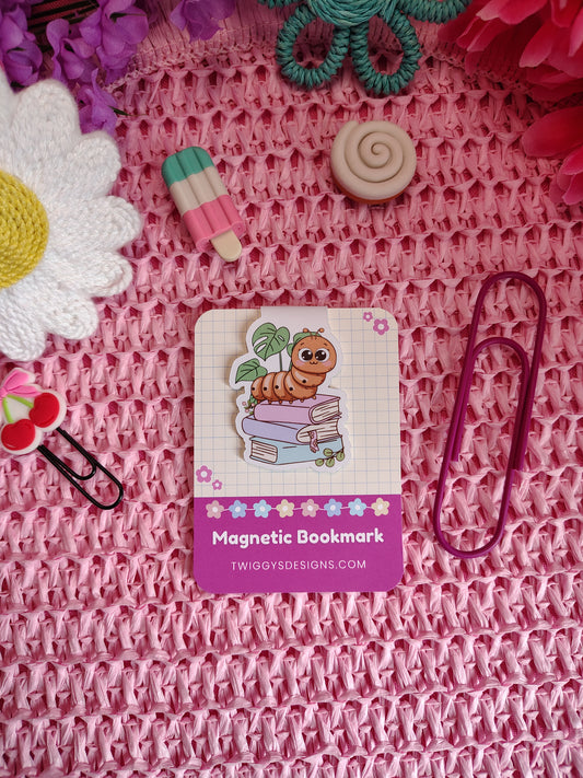 Cute Bookworm Stack Magnetic Bookmark