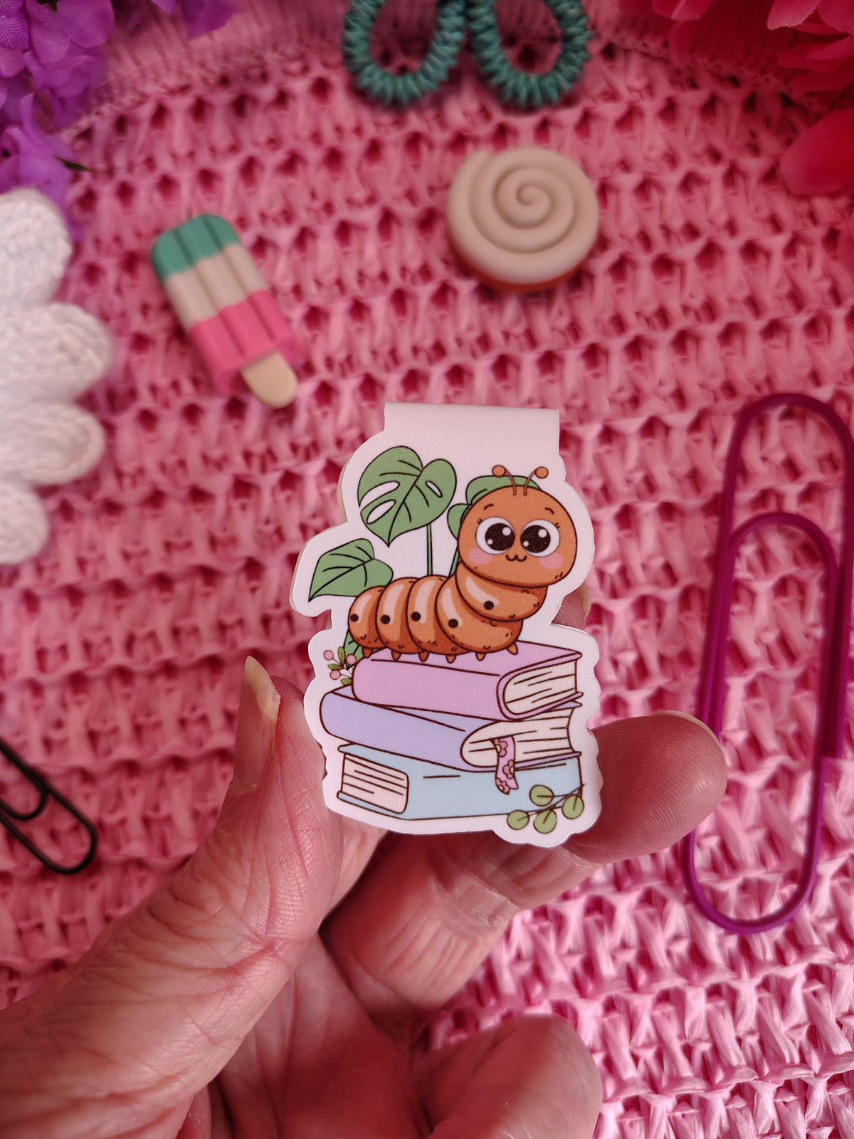 Cute Bookworm Stack Magnetic Bookmark