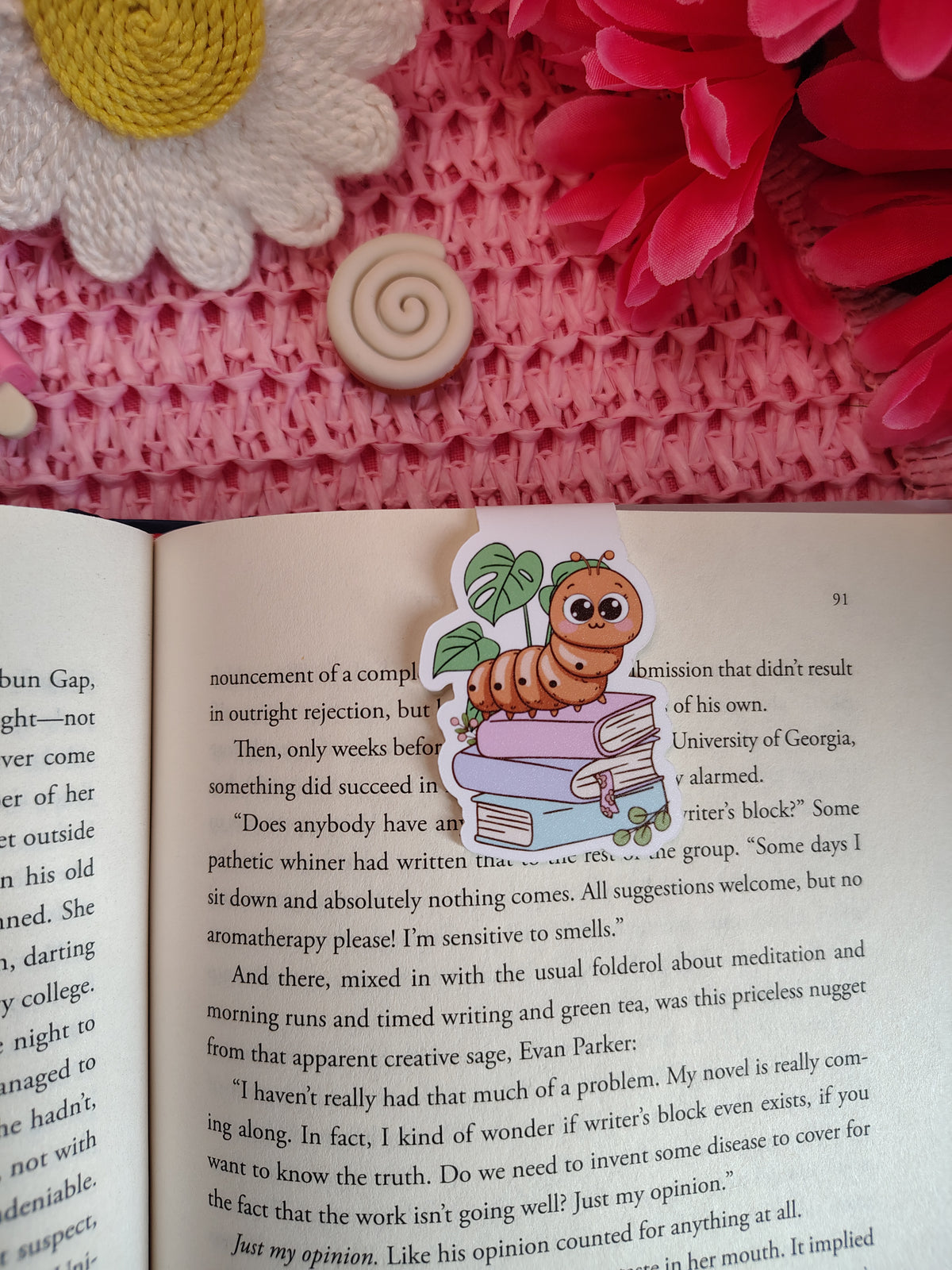 Cute Bookworm Stack Magnetic Bookmark