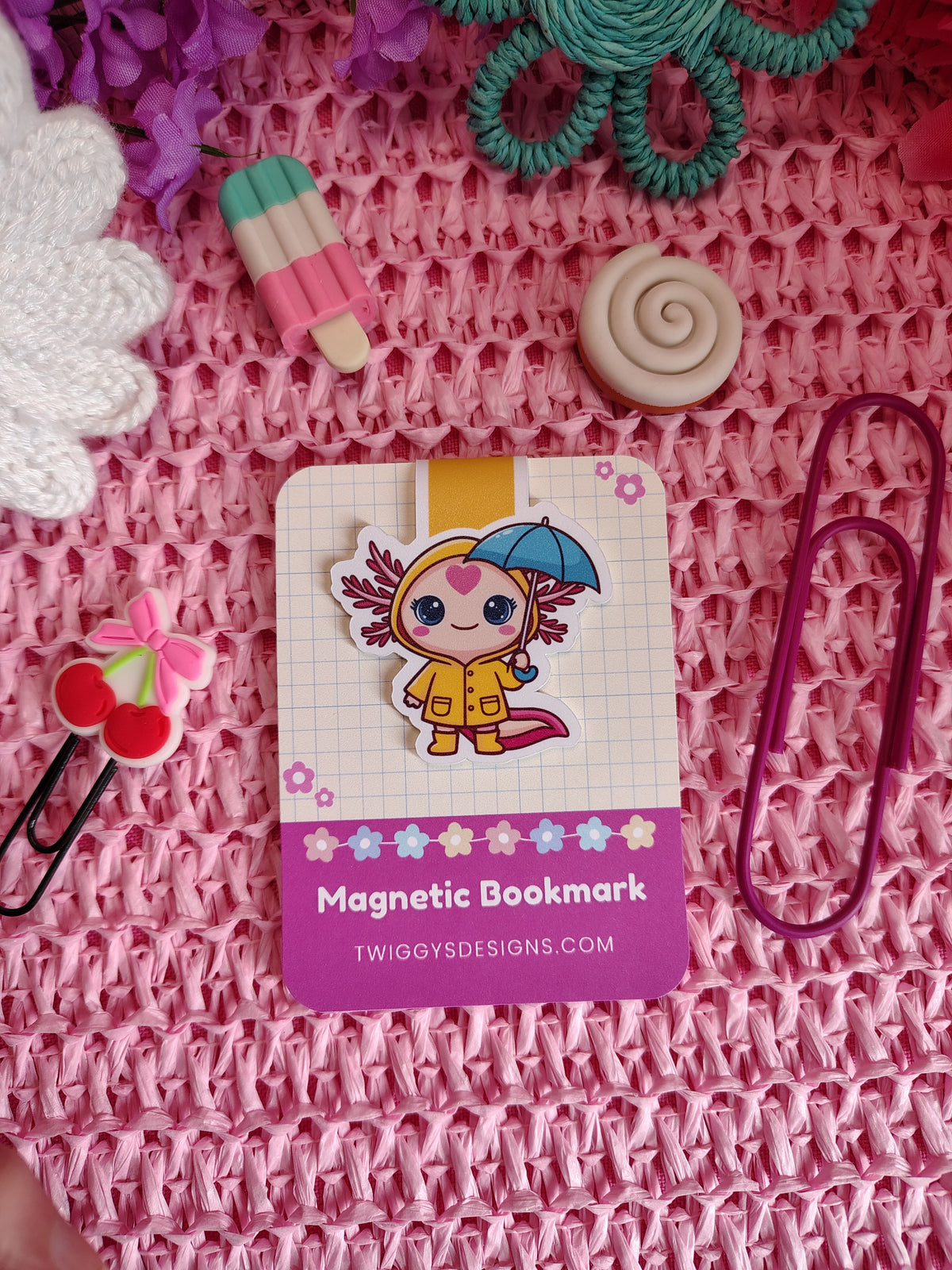 Twiggy Rainy Day Axolotl Magnetic Bookmark
