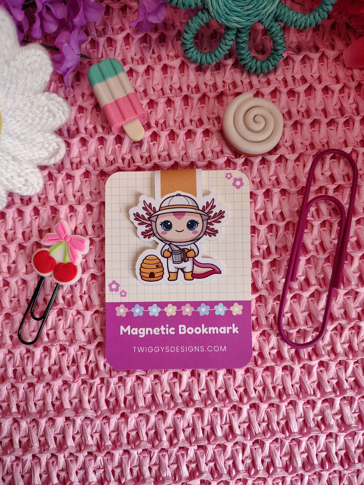 Twiggy Beekeeper Axolotl Magnetic Bookmark