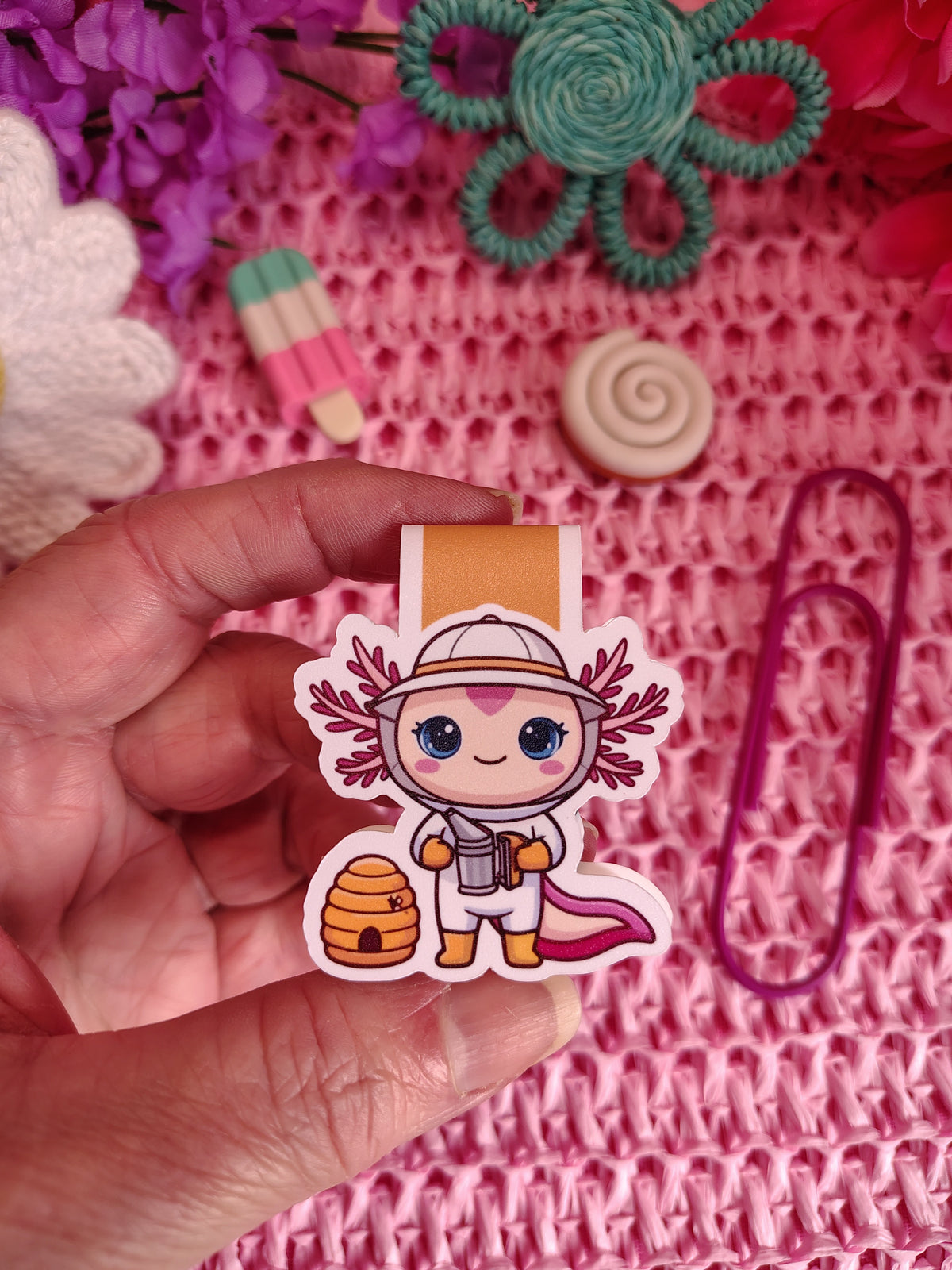 Twiggy Beekeeper Axolotl Magnetic Bookmark