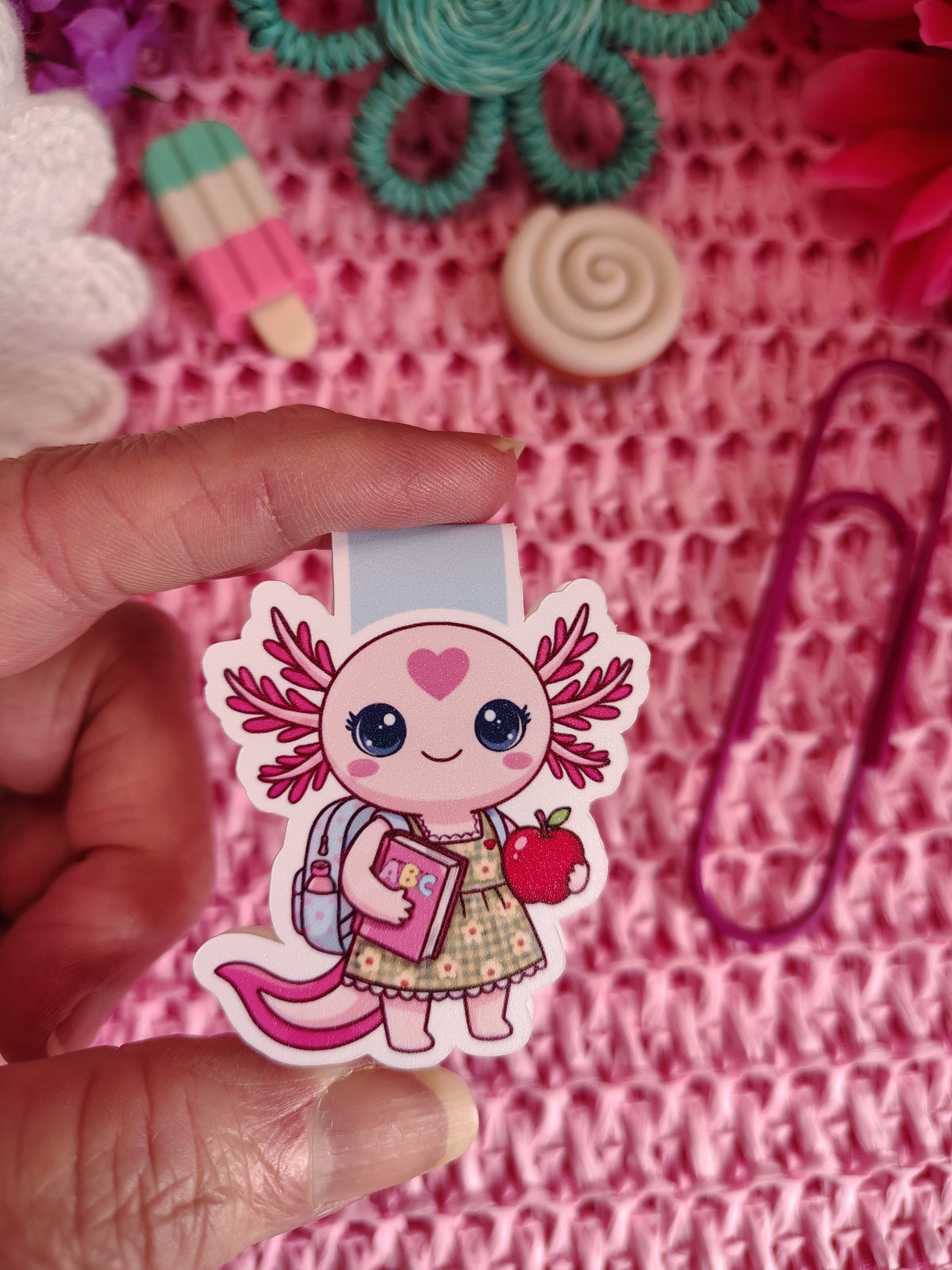 Twiggy Back to School Axolotl Magnetic Bookmark