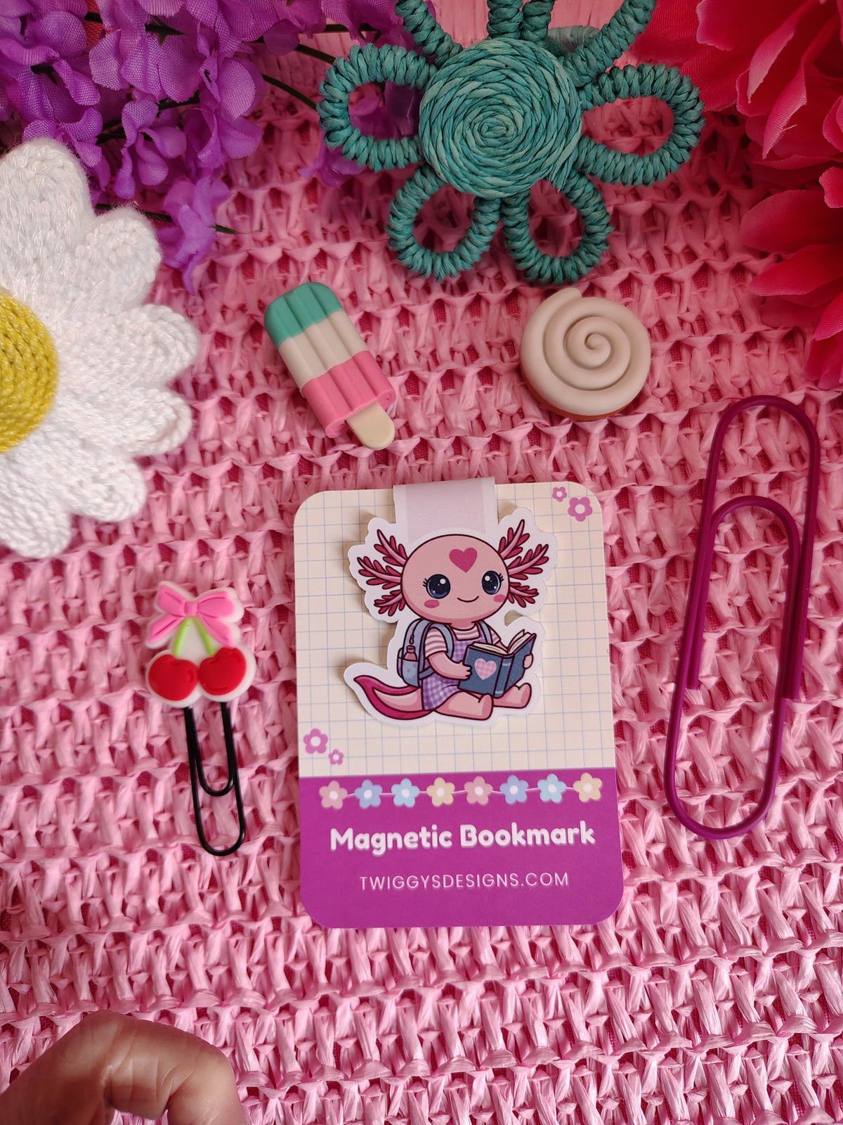 Twiggy Reading Axolotl Magnetic Bookmark