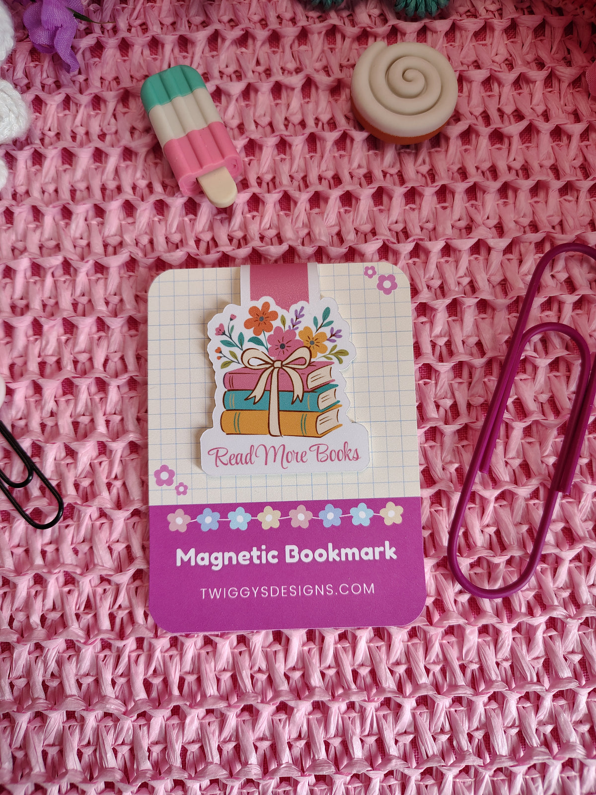 Read More Books Floral Book Stack Magnetic Bookmark