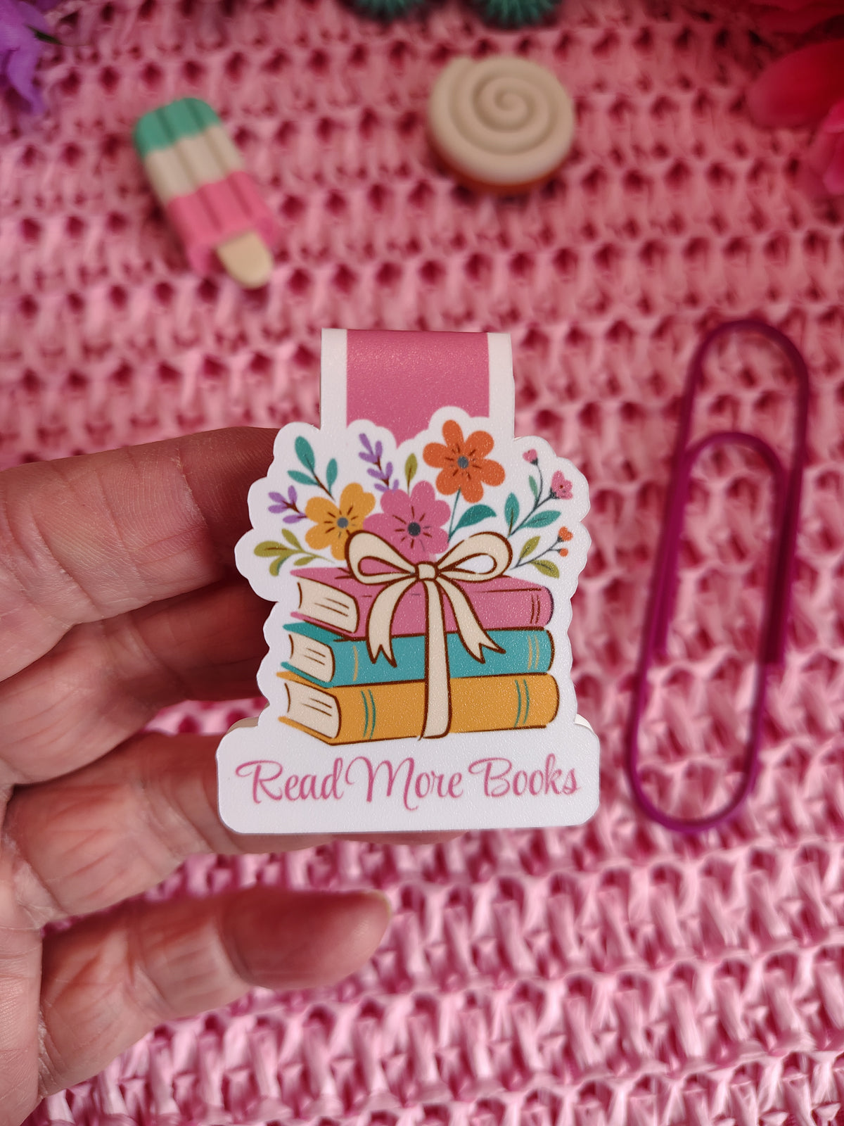 Read More Books Floral Book Stack Magnetic Bookmark
