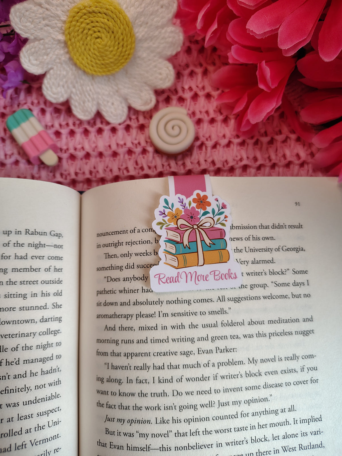 Read More Books Floral Book Stack Magnetic Bookmark