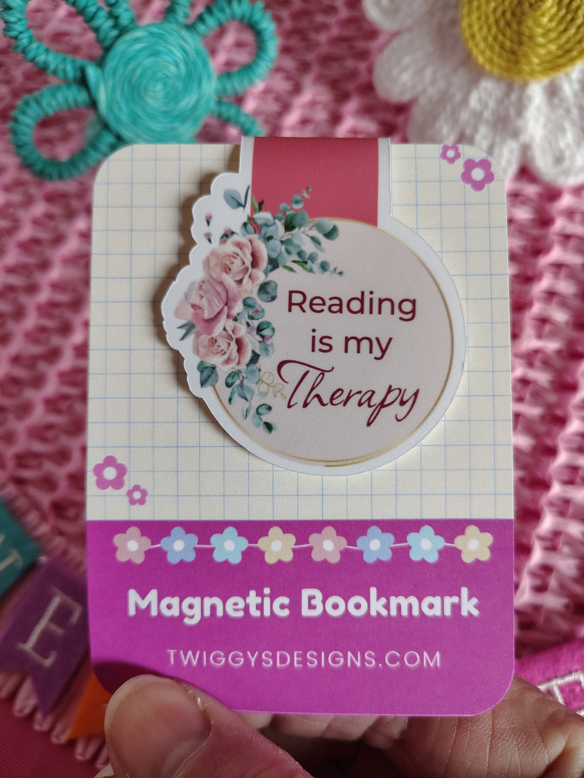 Reading is My Therapy Floral Magnetic Bookmark