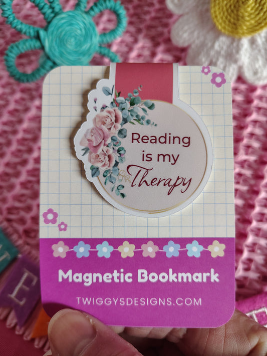 Reading is My Therapy Floral Magnetic Bookmark