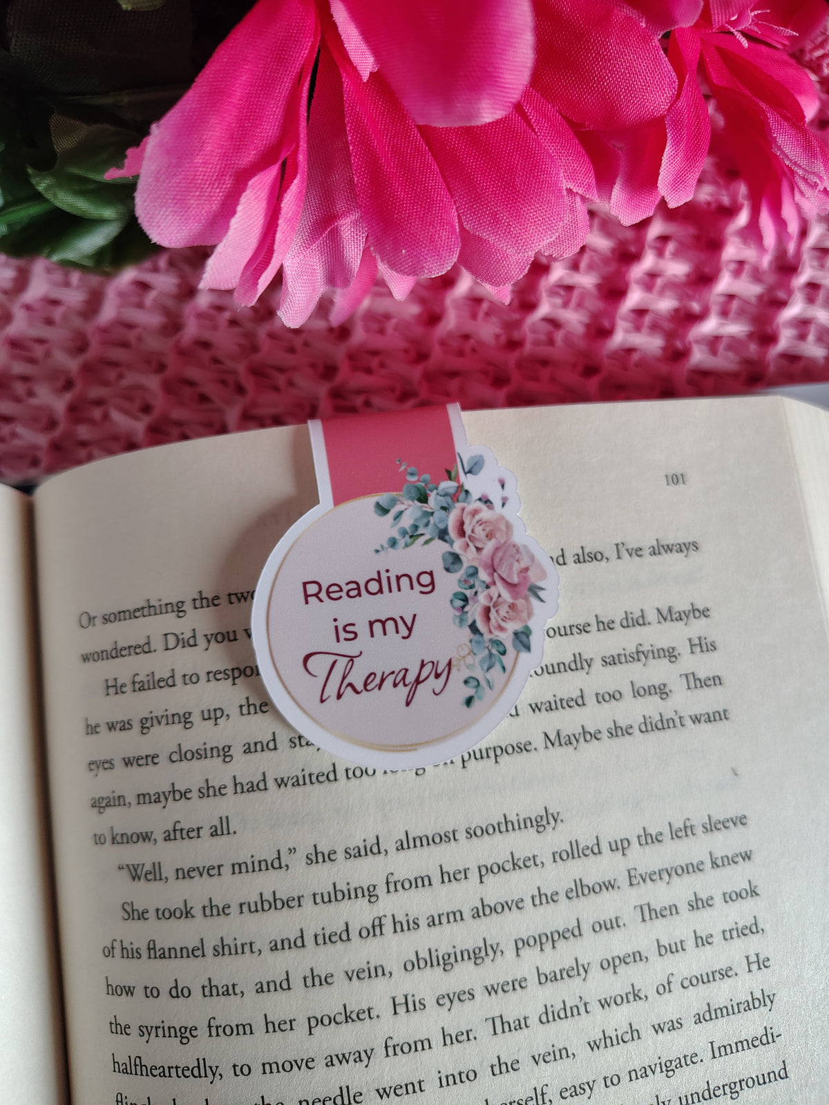 Reading is My Therapy Floral Magnetic Bookmark
