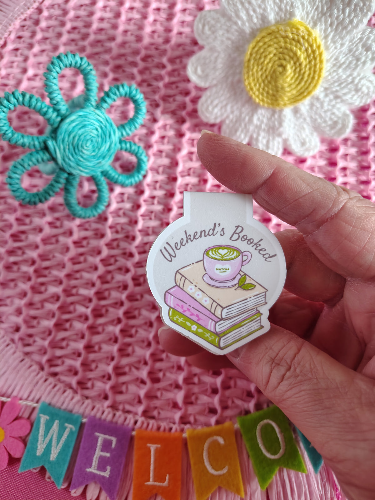 Weekend’s Booked Matcha Book Stack Magnetic Bookmark