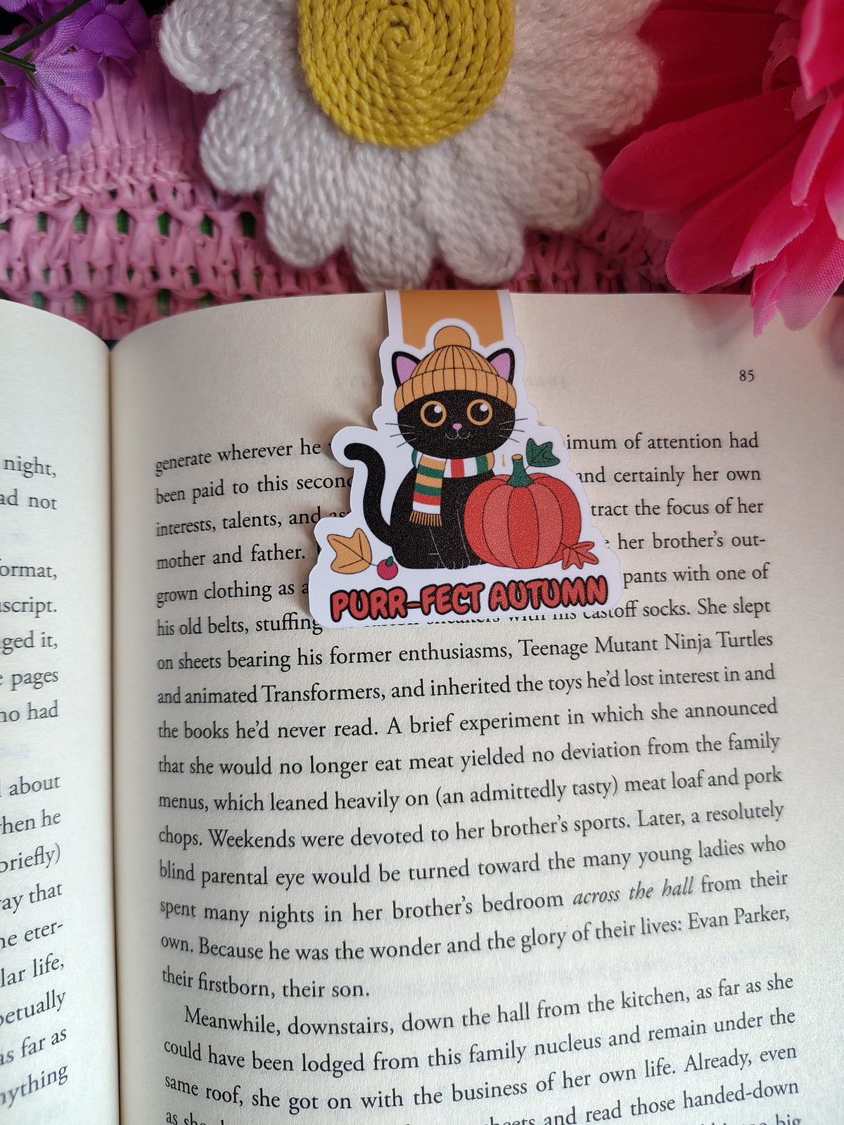 Purr-fect Autumn Black Cat Magnetic Bookmark