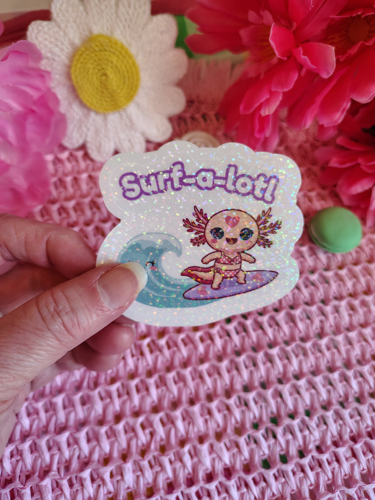 Twiggy Surf-a-lotl Surfing Axolotl Vinyl Sticker