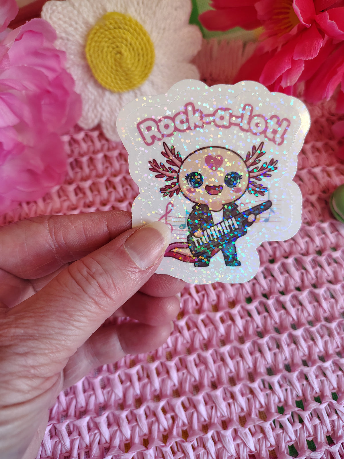 Twiggy Rock-a-lotl Keytar Axolotl Vinyl Sticker