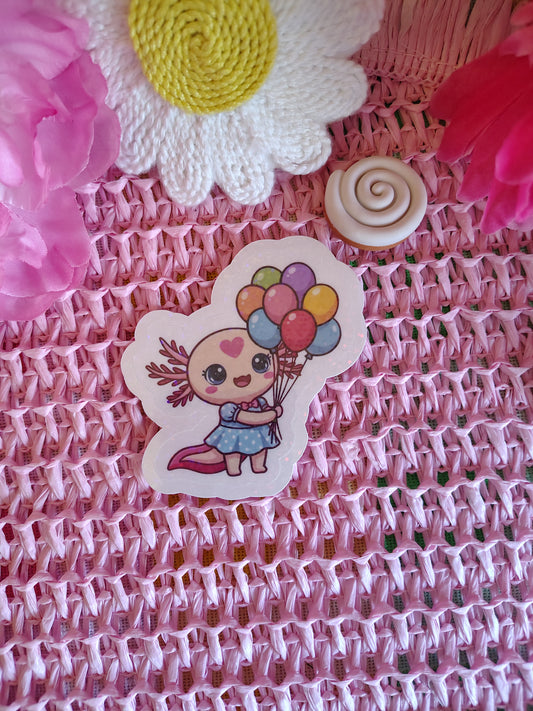 Twiggy the Axolotl with Balloons Vinyl Sticker