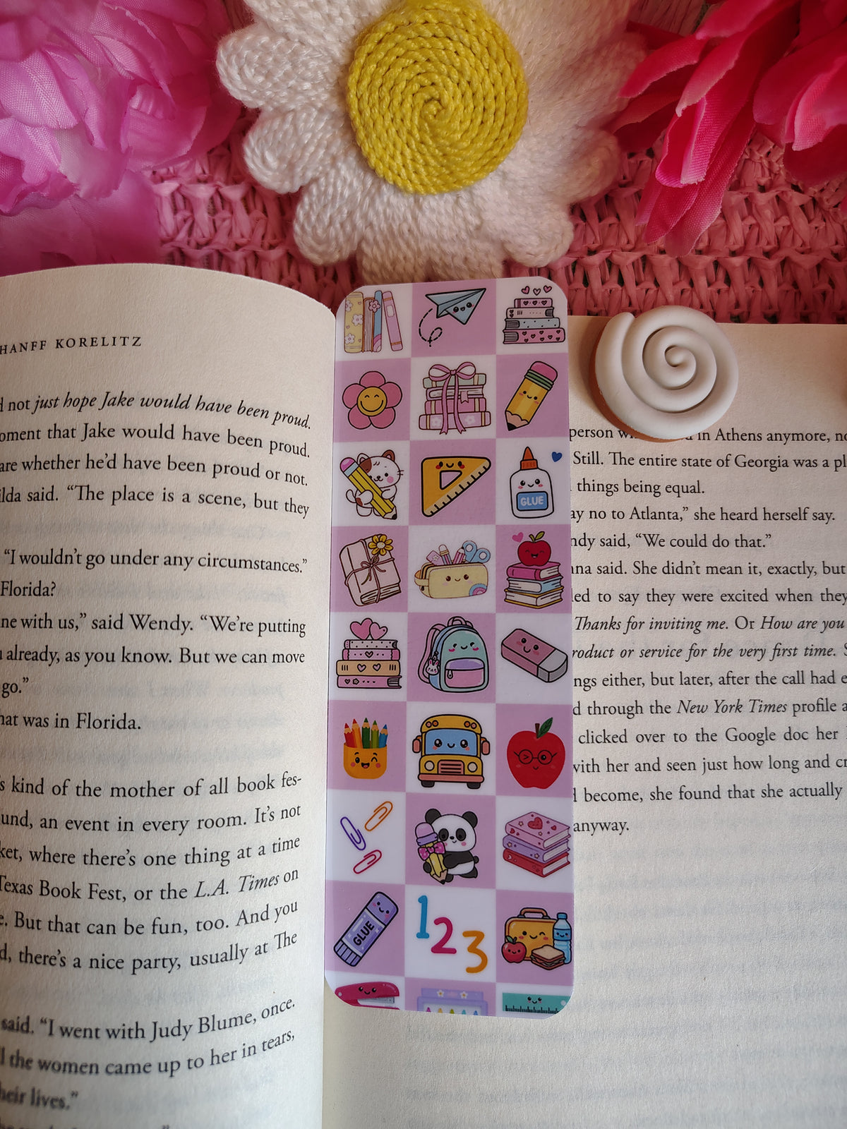 Kawaii School Supplies Checkered Bookmark