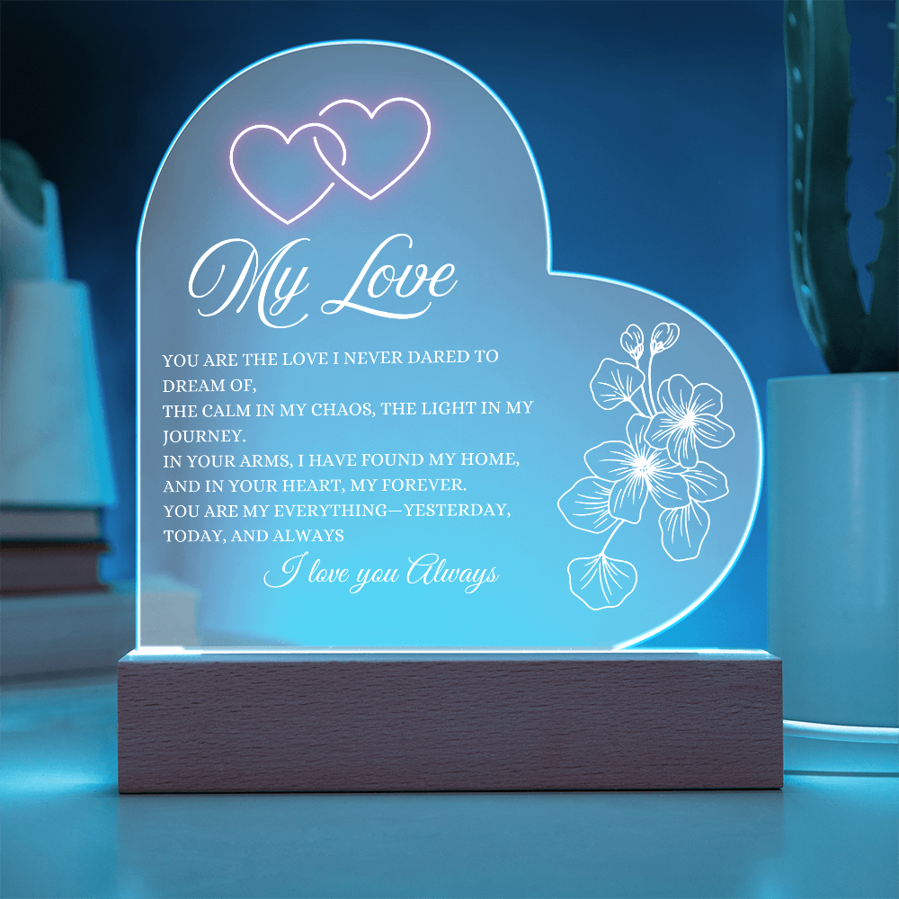Glowing with Love: Printed Heart Acrylic Plaque for My Love