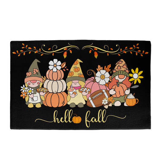 Hello Fall Gnomes Doormat – Charcoal Gray Background