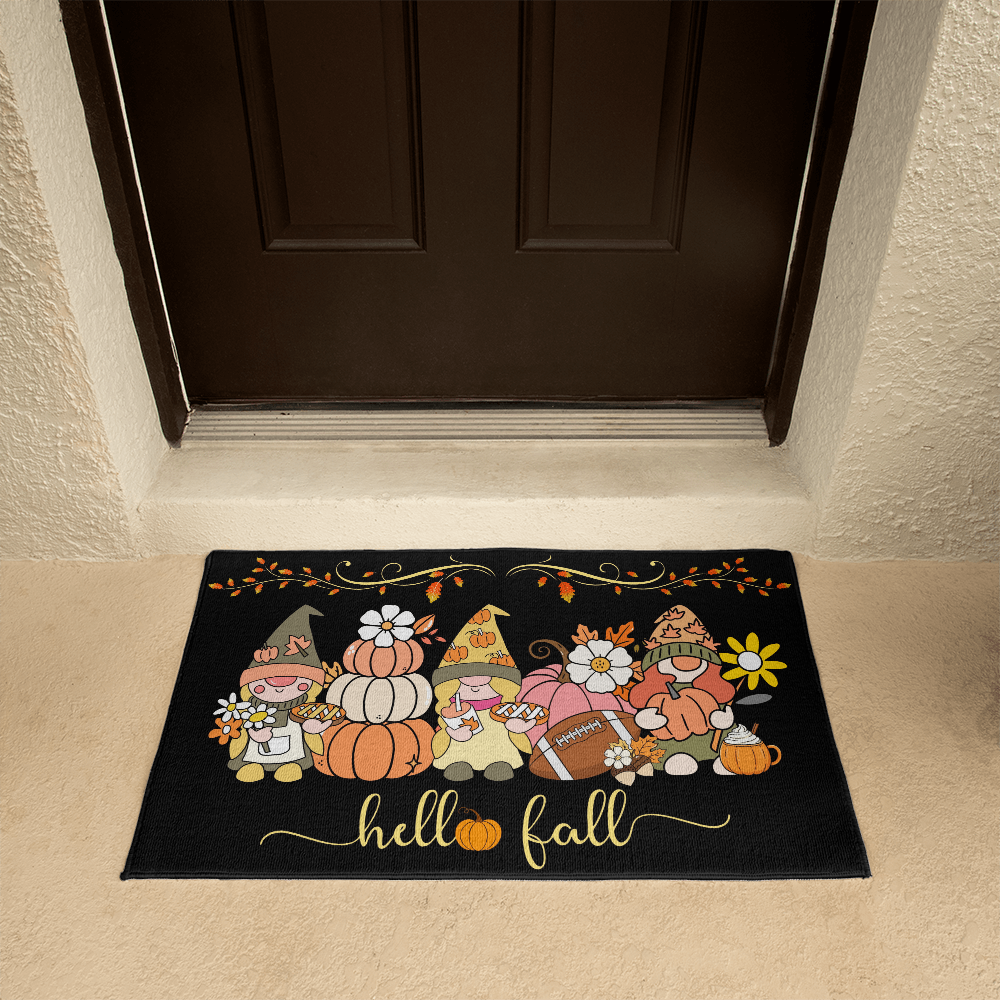 Hello Fall Gnomes Doormat – Charcoal Gray Background