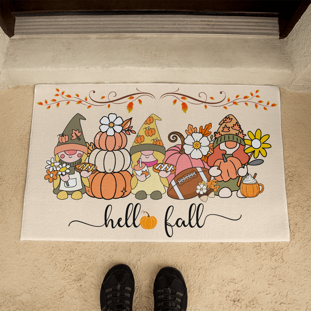 Hello Fall Gnomes Doormat – Cream Background
