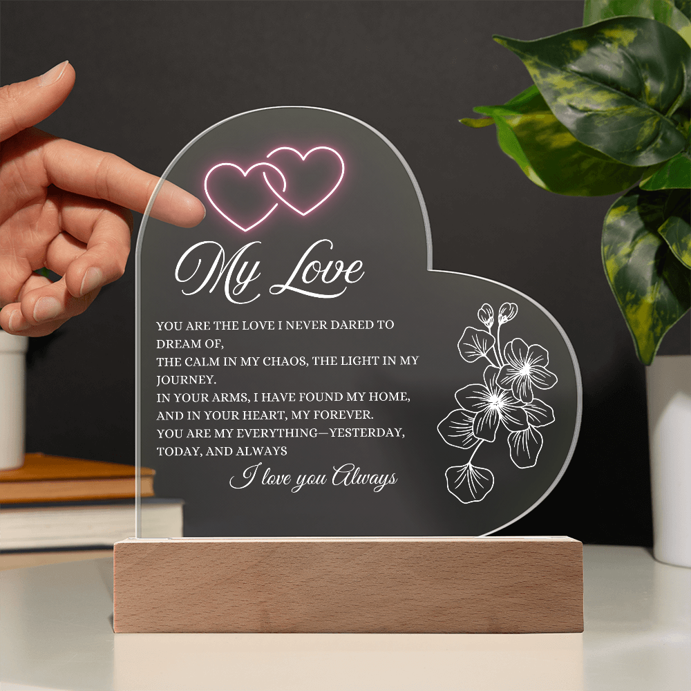 Glowing with Love: Printed Heart Acrylic Plaque for My Love