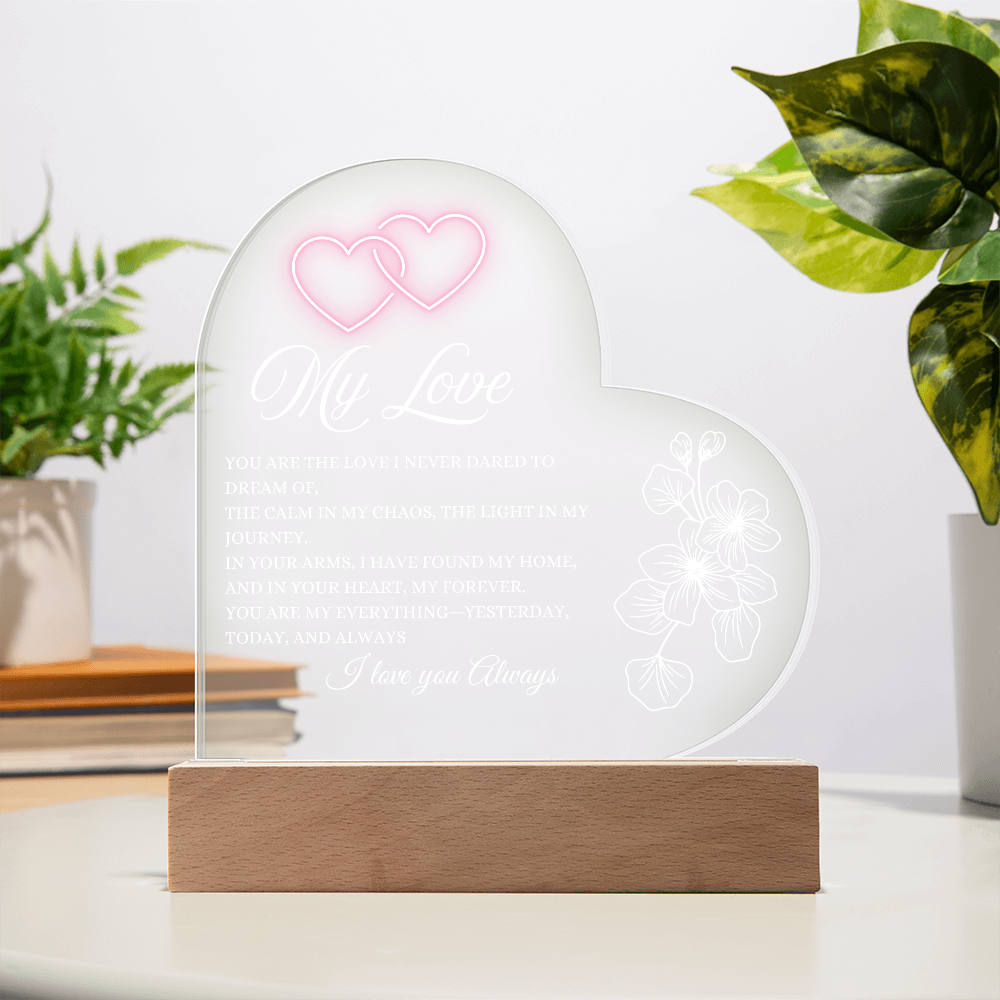 Glowing with Love: Printed Heart Acrylic Plaque for My Love