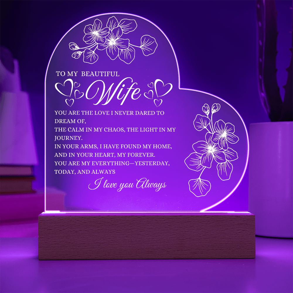 Glowing with Love: Printed Heart Acrylic Plaque for My Wife